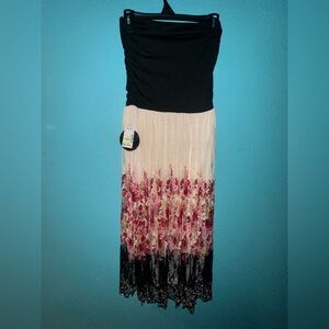 Madison Michelle Elegant Black and Pink Floral Women's tube top dress